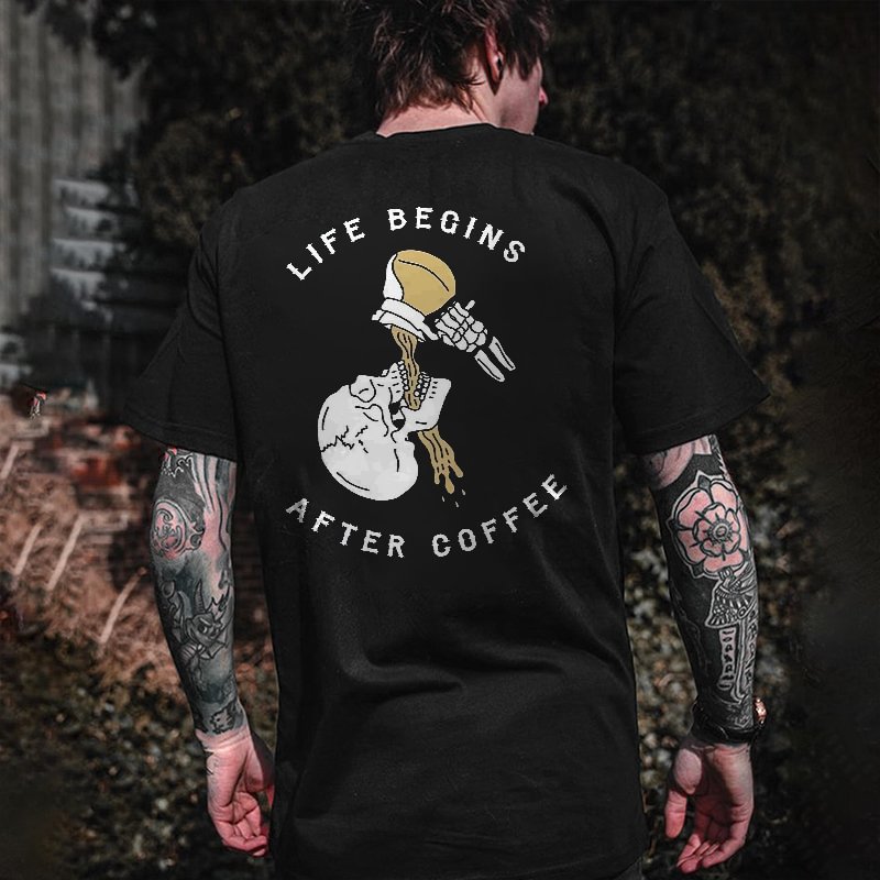 Life Begins After Coffee Printed Men's T-shirt - Cloeinc