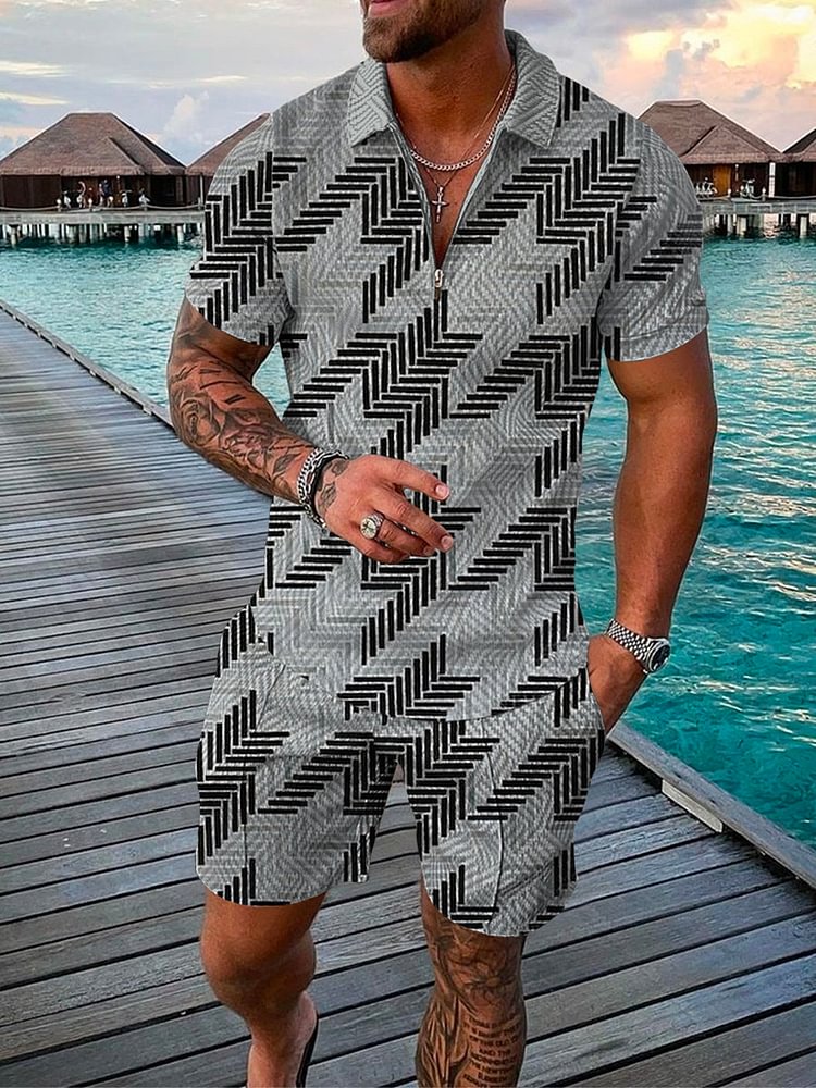 Men's Holiday Twill Geometric Printed Polo Suit