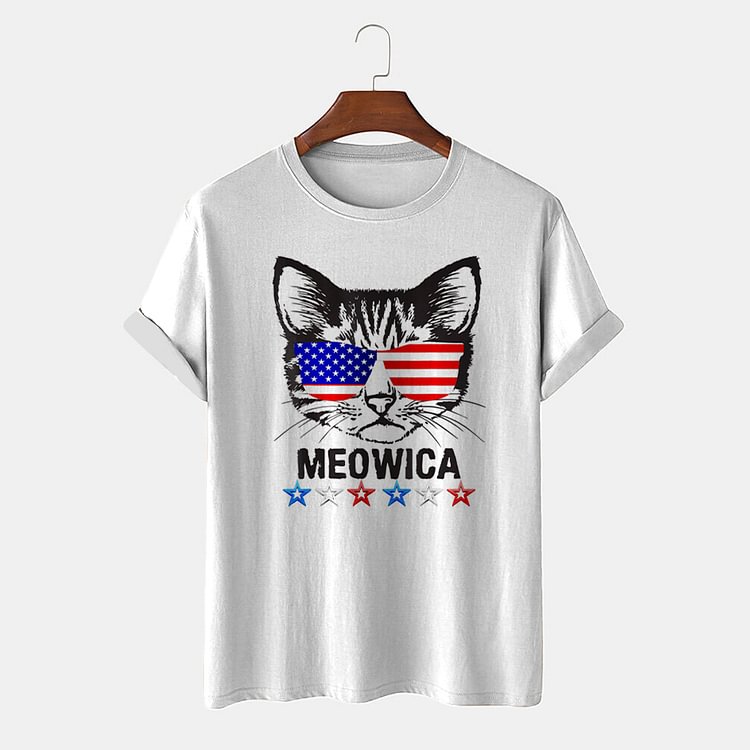BrosWear White Street  Printing Cat T-Shirt