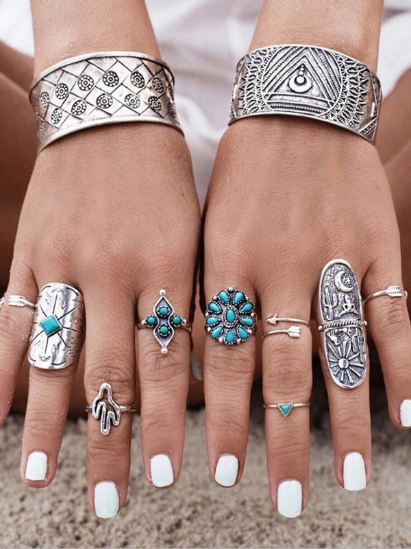 Women's Vintage Bohemian Carved Ring-Set of 9-Mayoulove