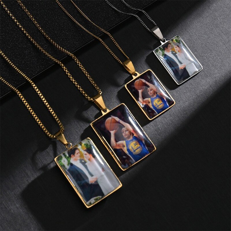 Custom Photos Double Sided Square Pendant Personalized Necklace Memory Jewelry-VESSFUL