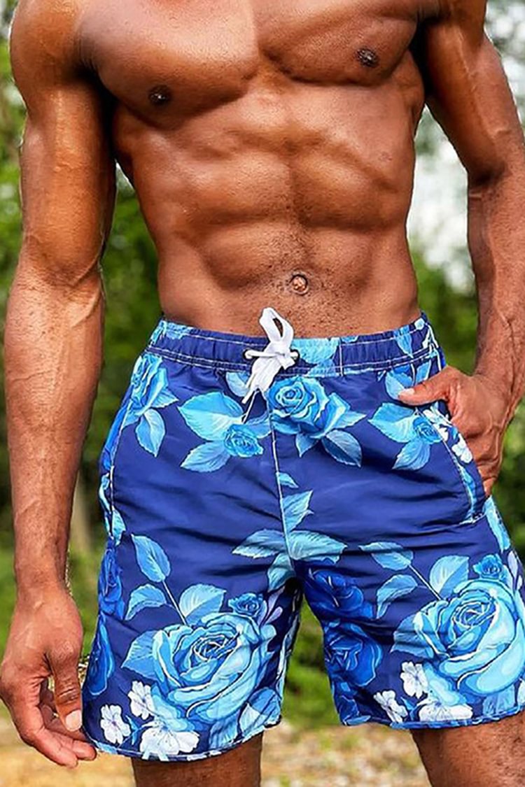 Tiboyz Hawaiian Floral Print Beach Shorts