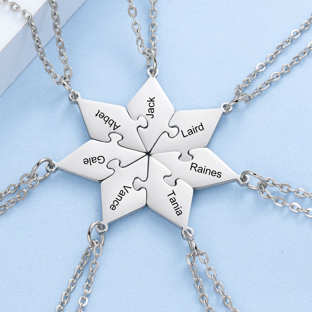 Personalized Star Puzzle Piece Necklaces 7 Names Necklaces with Inscription Gift for Friends and Family
