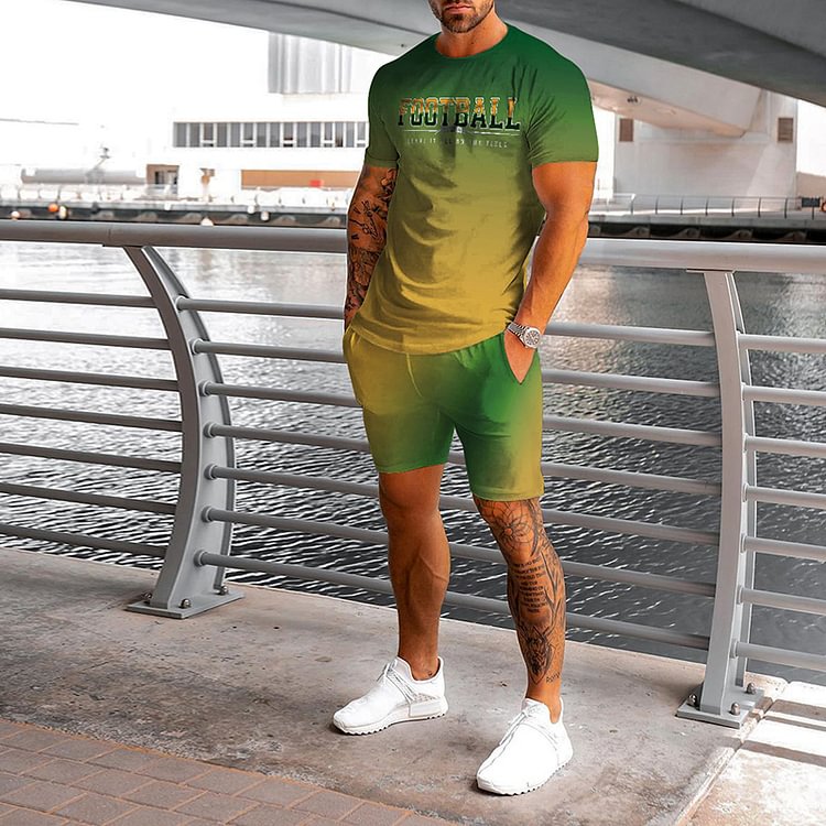 BrosWear Yellow-Green Gradient T-Shirt And Shorts Two Piece Set