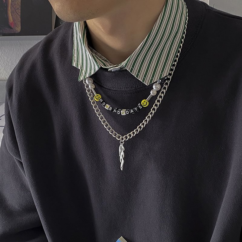 Men's Braided Dice Letter Double Layer Pendant Necklace / Techwear Club / Techwear