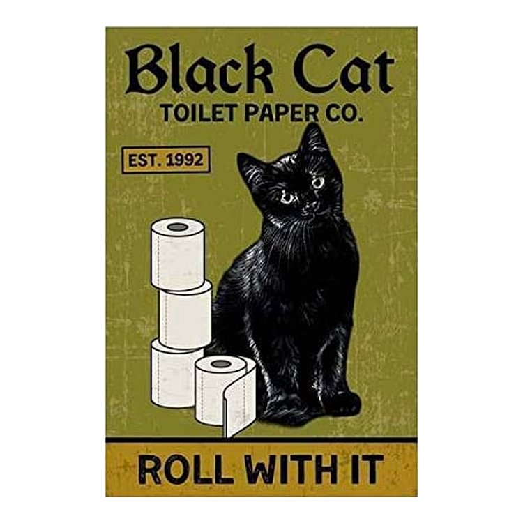 Black Bathroom Cat - Vintage Tin Signs