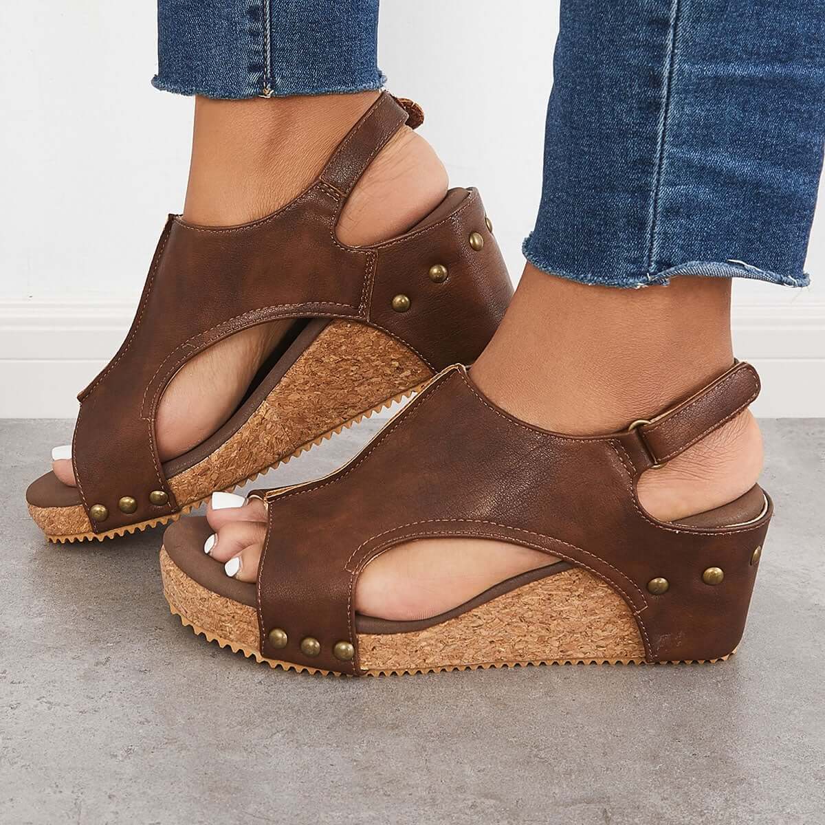 cork platform wedges slingback ankle buckle strap sandals