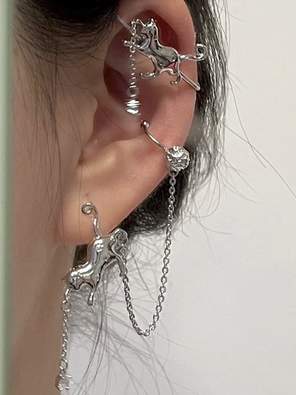 Sweet Girl Kitty Chain Layered Earring