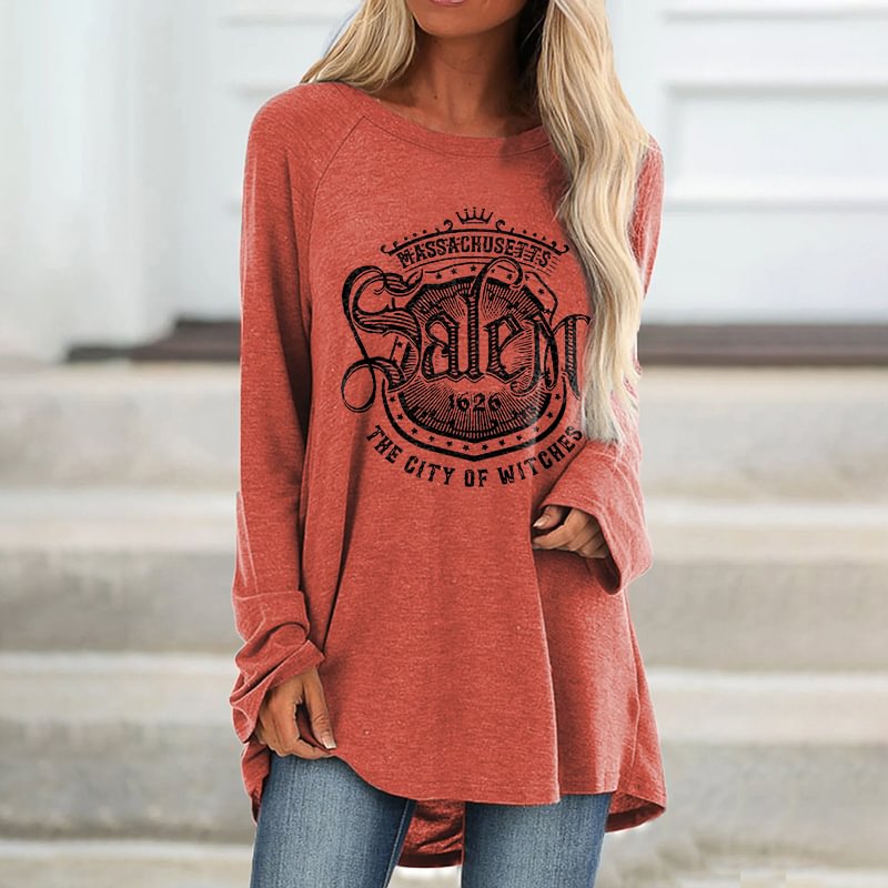 Massachusetts Salem The City Of Witches Printed Loose T-shirt