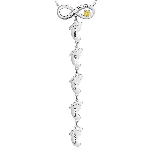 Infinity Baby Füße Halskette Halskette mit 4 Kindernamen und 1 Geburtsstein n4-b1-t1 Kettenmachen
