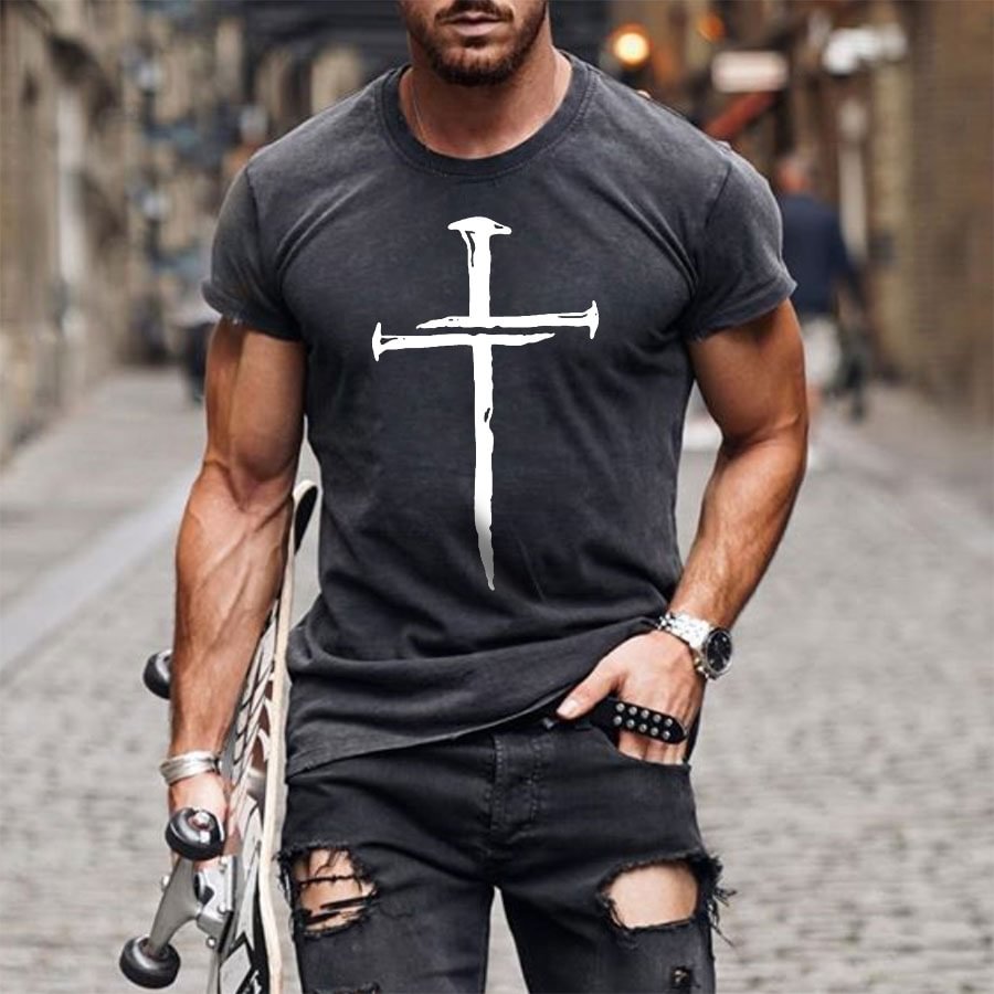Cross print mens T-shirt / [viawink] /