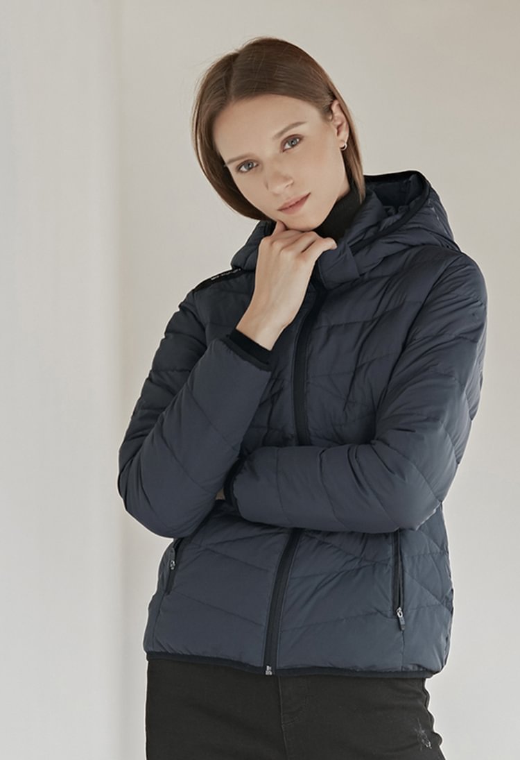 SDEER Short Down Jacket With Contrasting Letters Stitching Patch Pockets