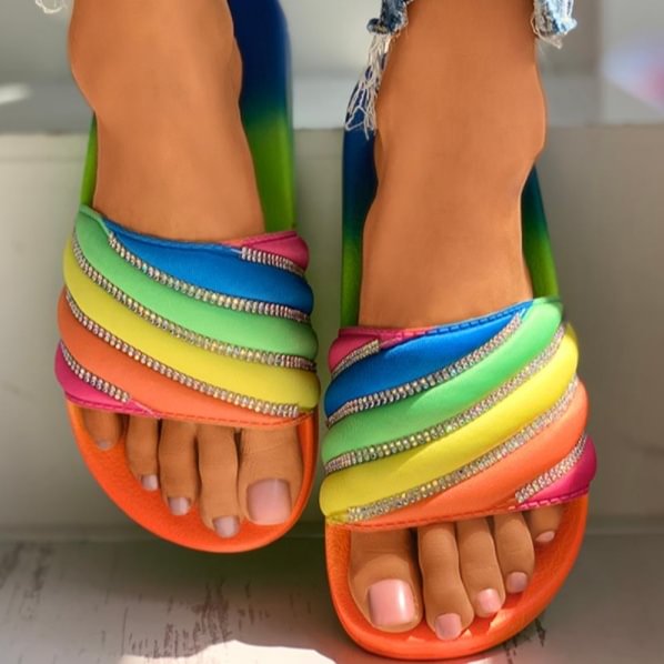 Women's Rainbow Peep Toe Slippers - vzzhome