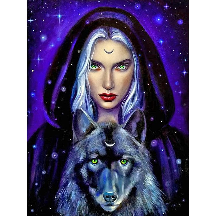 Witch and Wolf - Round Drill Diamond Painting - 30*40CM