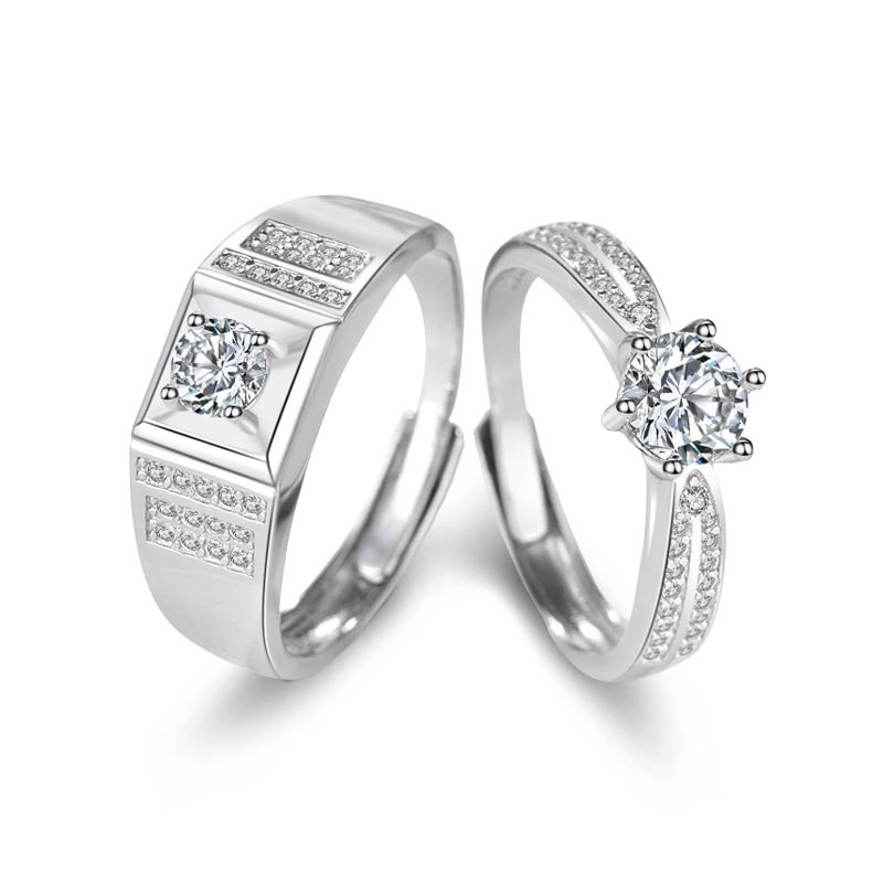 Wedding Inlaid Zircon Adjustable Couple Rings