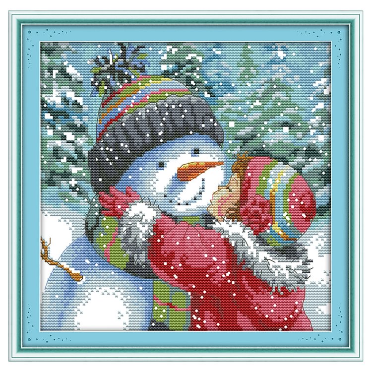 (Counted/Stamped)Kissing Snowman  - Cross Stitch  25*25CM