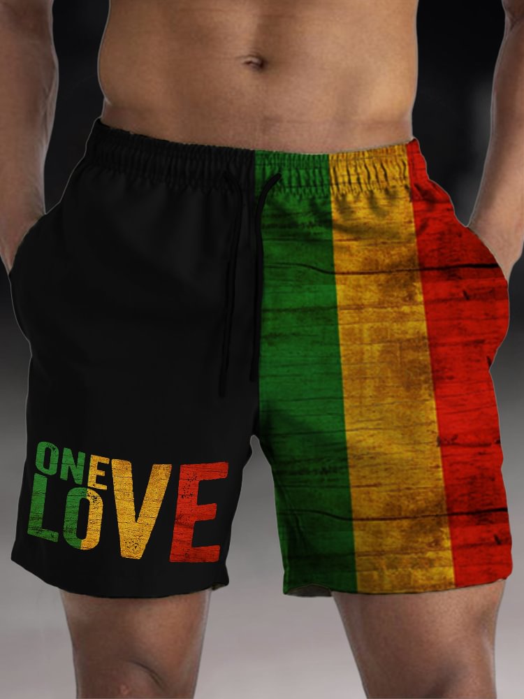 BrosWear Men's One Love Colorblock Drawstring Beach Shorts