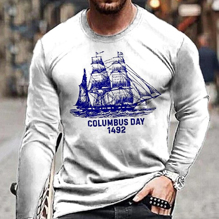 BrosWear Men's Nautical Graphic Casual Long Sleeve T-Shirt