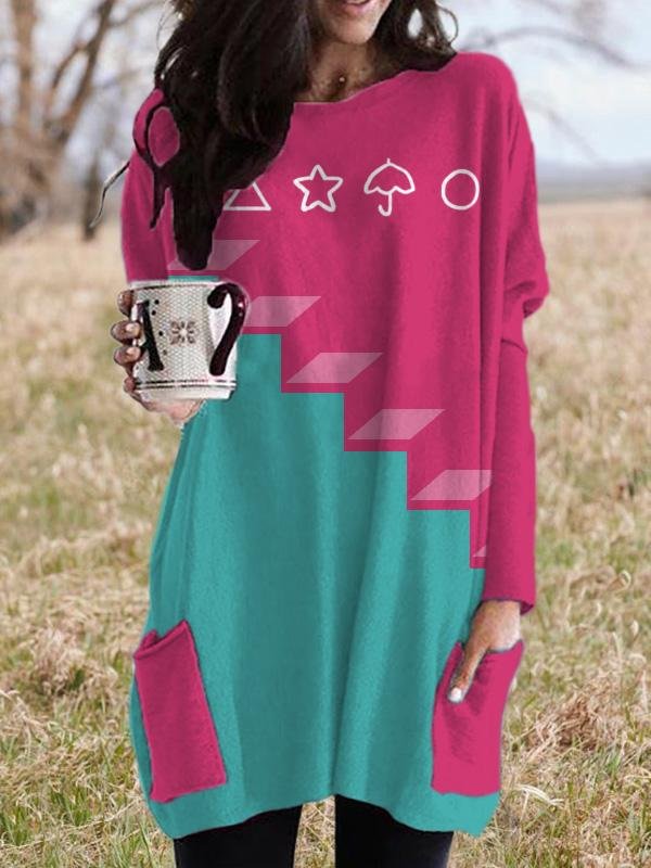 Squid Game Logo Graphic Colorblock Casual Round Neck Long Squid Game Logo Graphic Colorblock Casual Round Neck Long