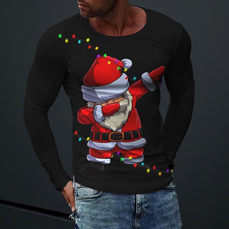 BrosWear Fun Santa Print Long Sleeve T-Shirt