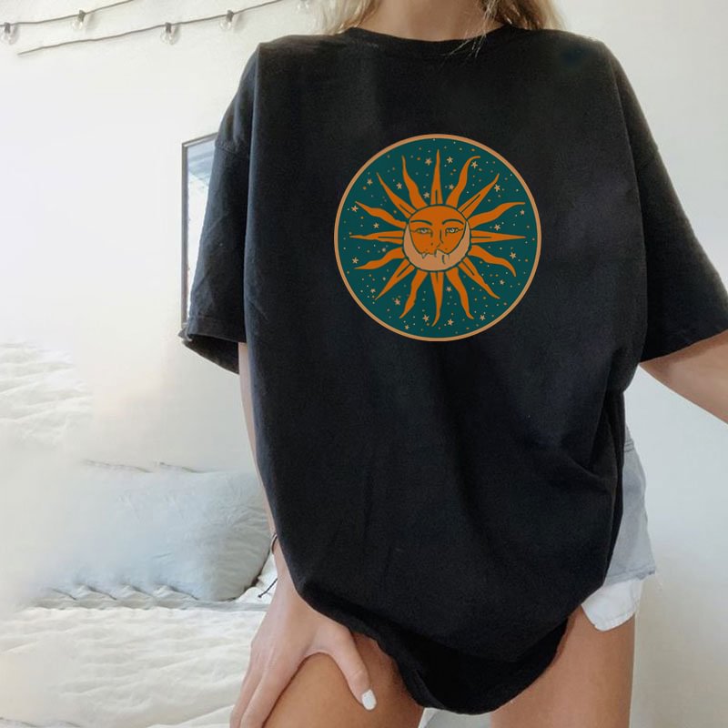   Designer sun moon combination printed T-shirt - Neojana