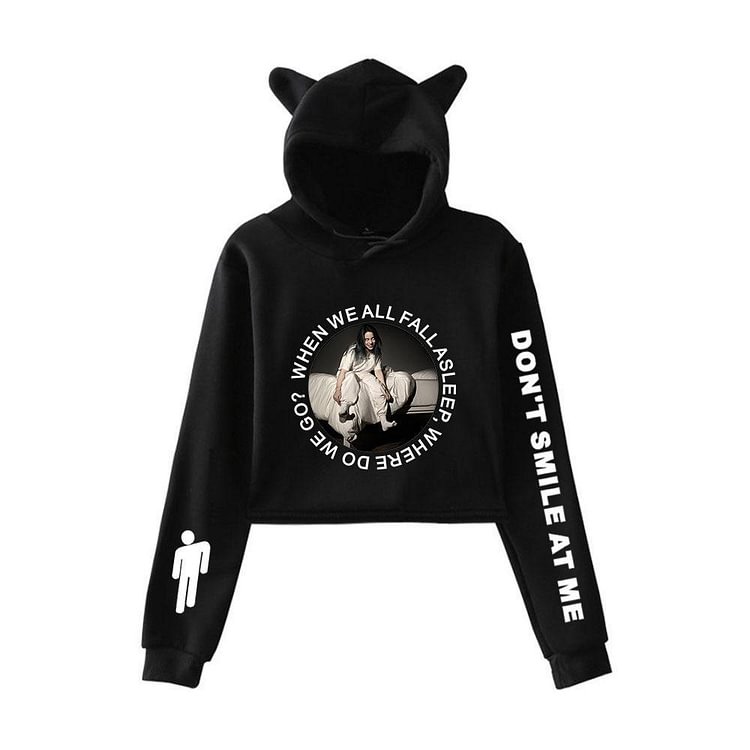 Billie Eilish Cropped Hoodie Cat Ear Sweatshirt New Arrival 2019-Mayoulove