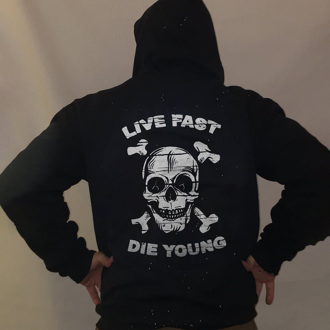 UPRANDY Live Fast Die Young Skull Printed Men's Hoodie -  UPRANDY
