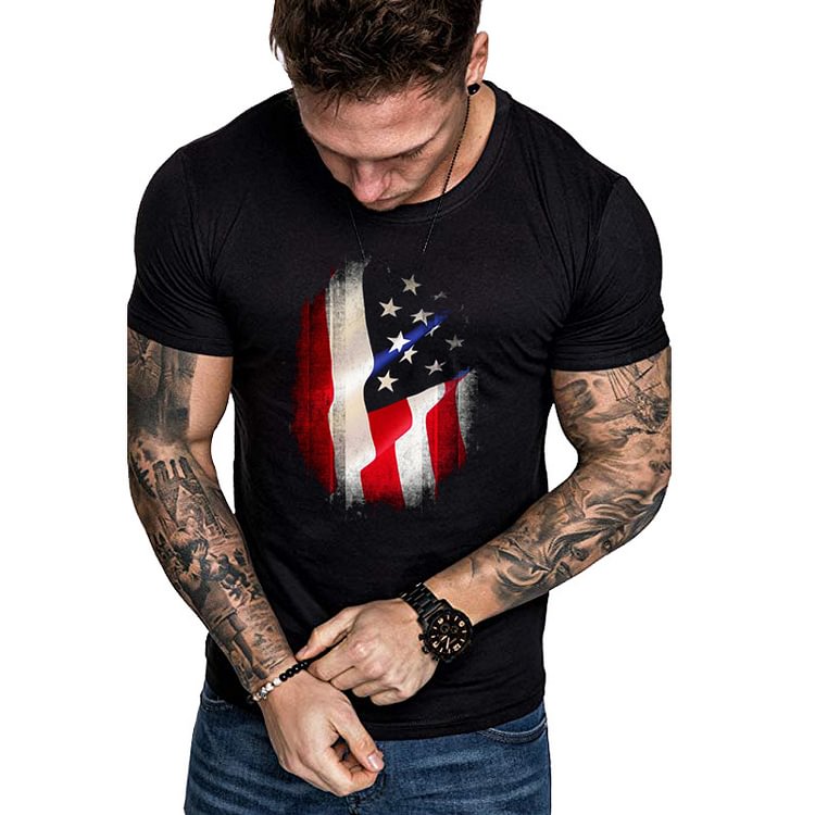 BrosWear American Flag Print Short Sleeve T-shirt black