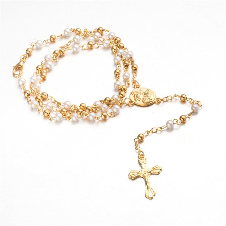 Jesus Christ Cross Rosary Pendant Long Chain Necklace Mens