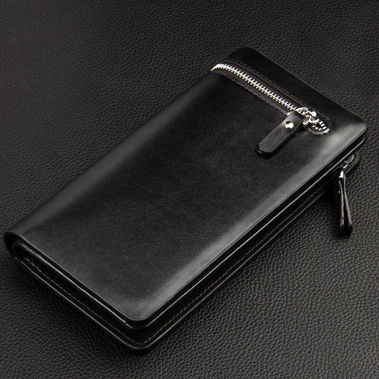 BrosWear Men's PU Leather Casual Business Zipper Clutch Bag Multi-functional Wallet  black