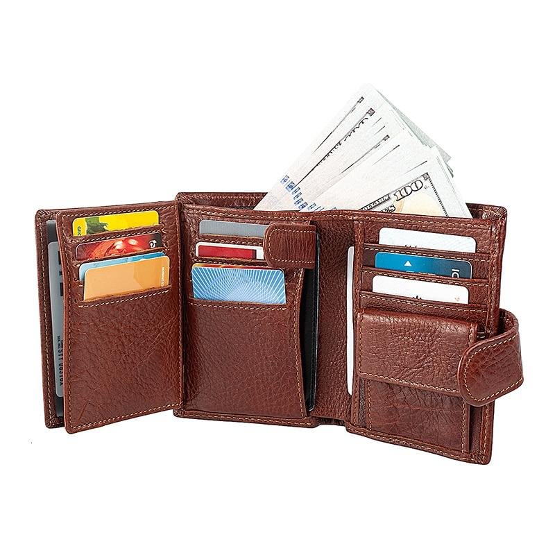 RFID Genuine Leather Card Holder Trifold Men Wallet、、sdecorshop