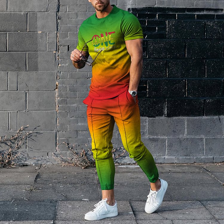 BrosWear ONE LOVE Gradient T-Shirt And Pants Two Piece Set
