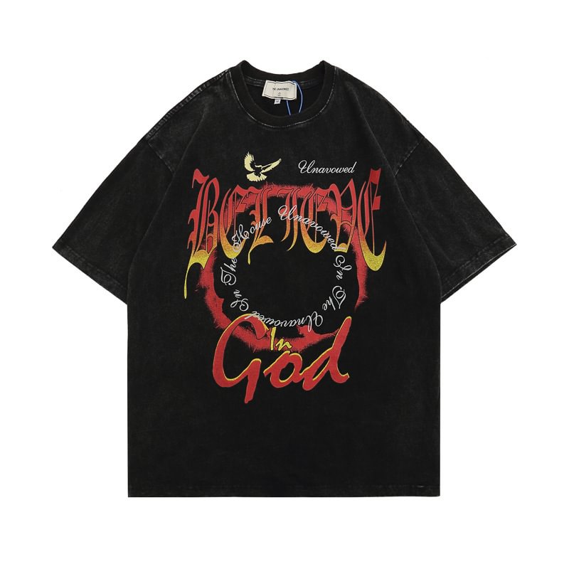 Flaming Circle Gothic Letters T-Shirt / Techwear Club / Techwear