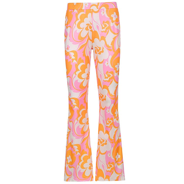 Flower Swirl Pattern Wide Leg Flared Trousers - CODLINS - codlins.com