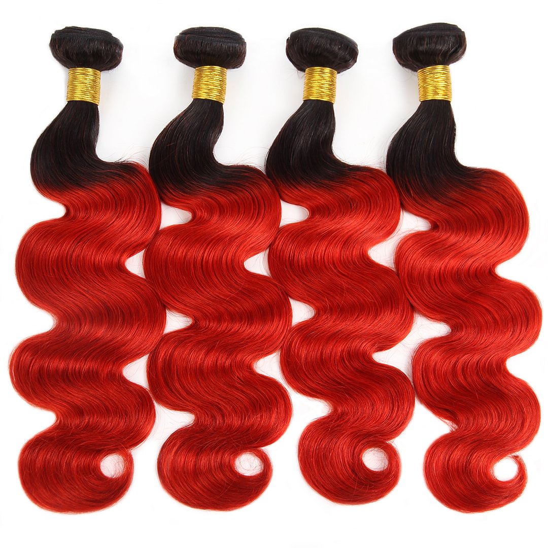 1 PC Black And Red Gradient Body Wave Hair Bundles丨Malaysian Mature Hair、Virgin Hair、Original Hair
