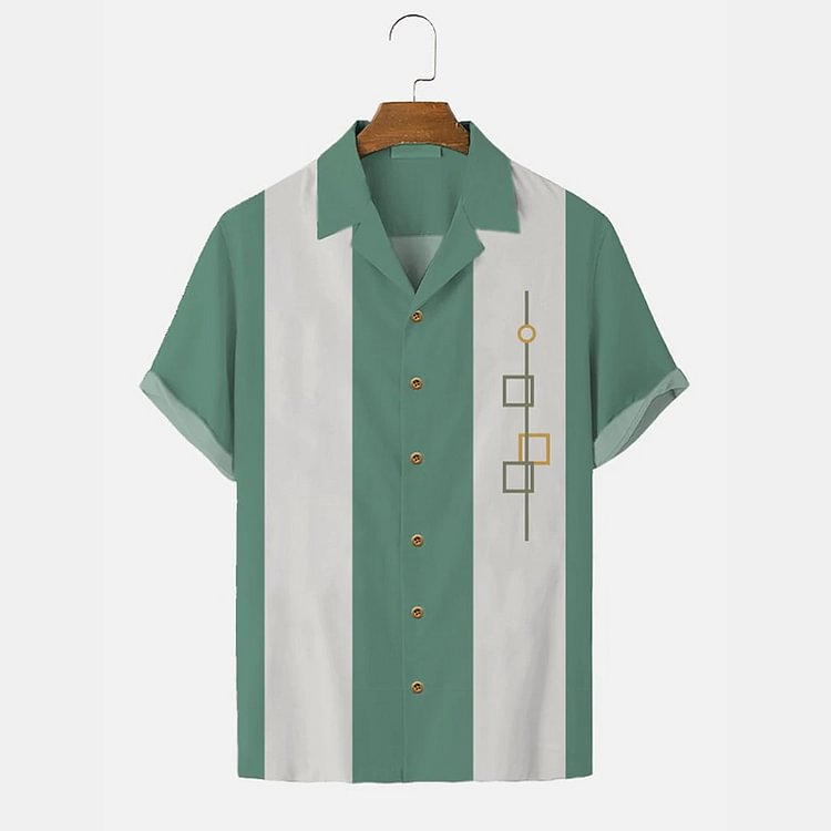 BrosWear Wide Stripe Geometric Short Sleeve Shirt