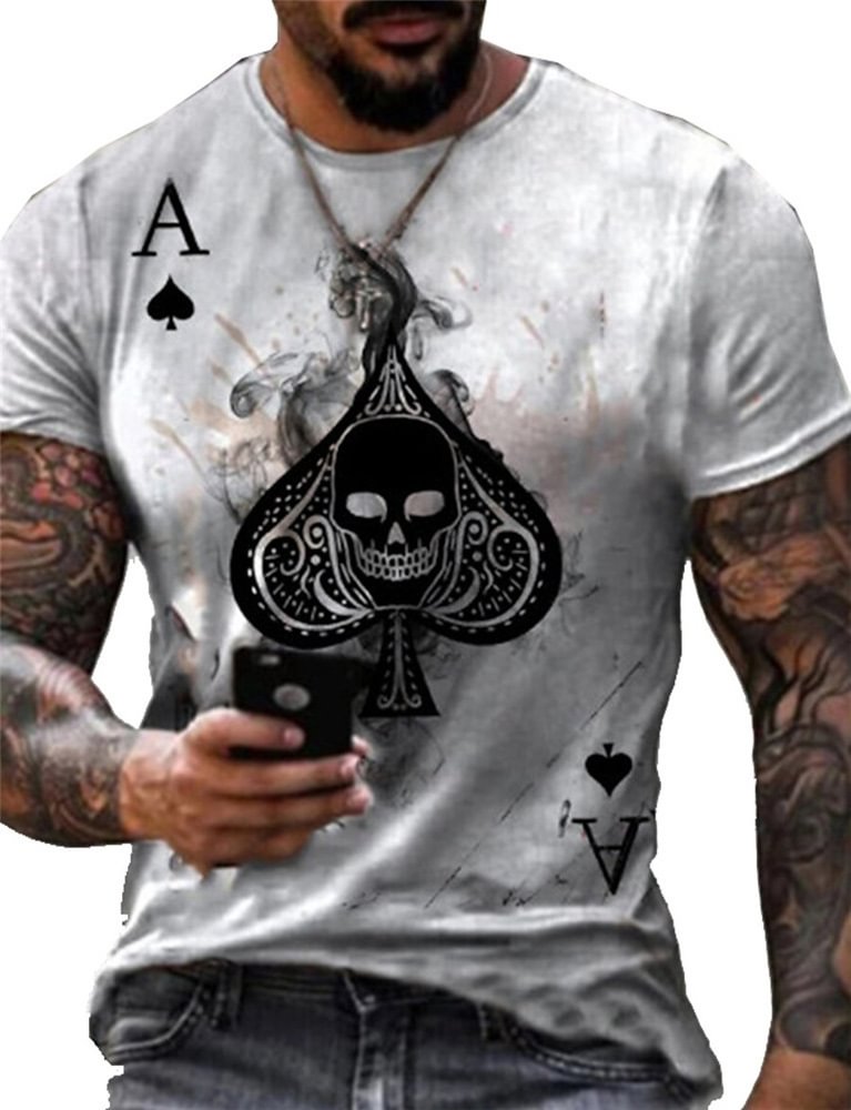 Skull Spade A Tops Summer Short Sleeve Men's T-Shirts-VESSFUL