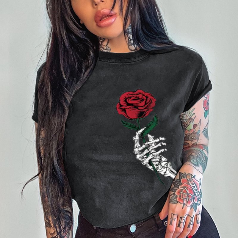 Minnieskull Vintage Rose Skull T-shirt - Minnieskull