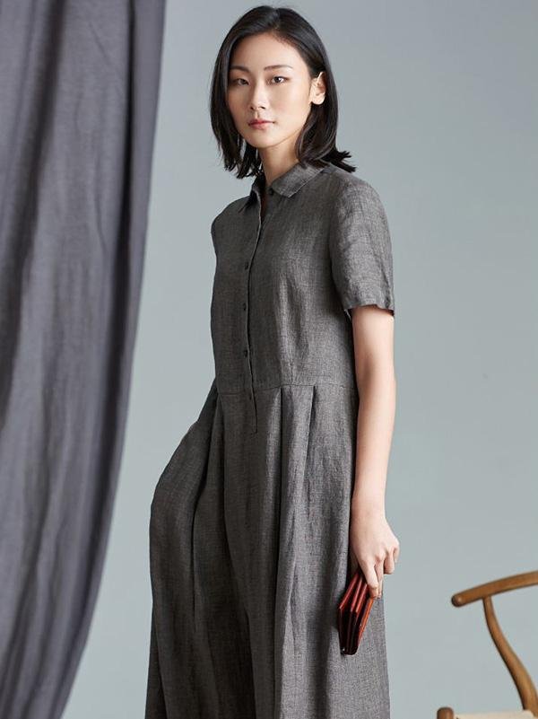 Elegant Linen Slim Long Dress