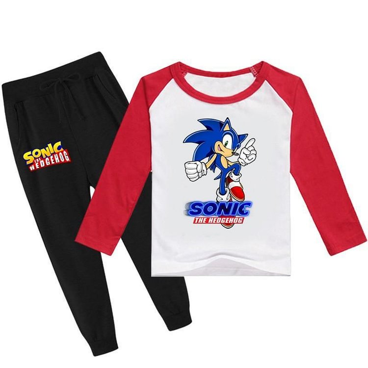 Boys Girls Sonic The Hedgehog Print Long Sleeve Cotton T Shirt Pants-Mayoulove