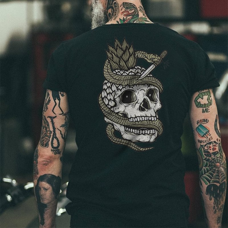 UPRANDY Snake and skull print black T-shirt designer -  UPRANDY