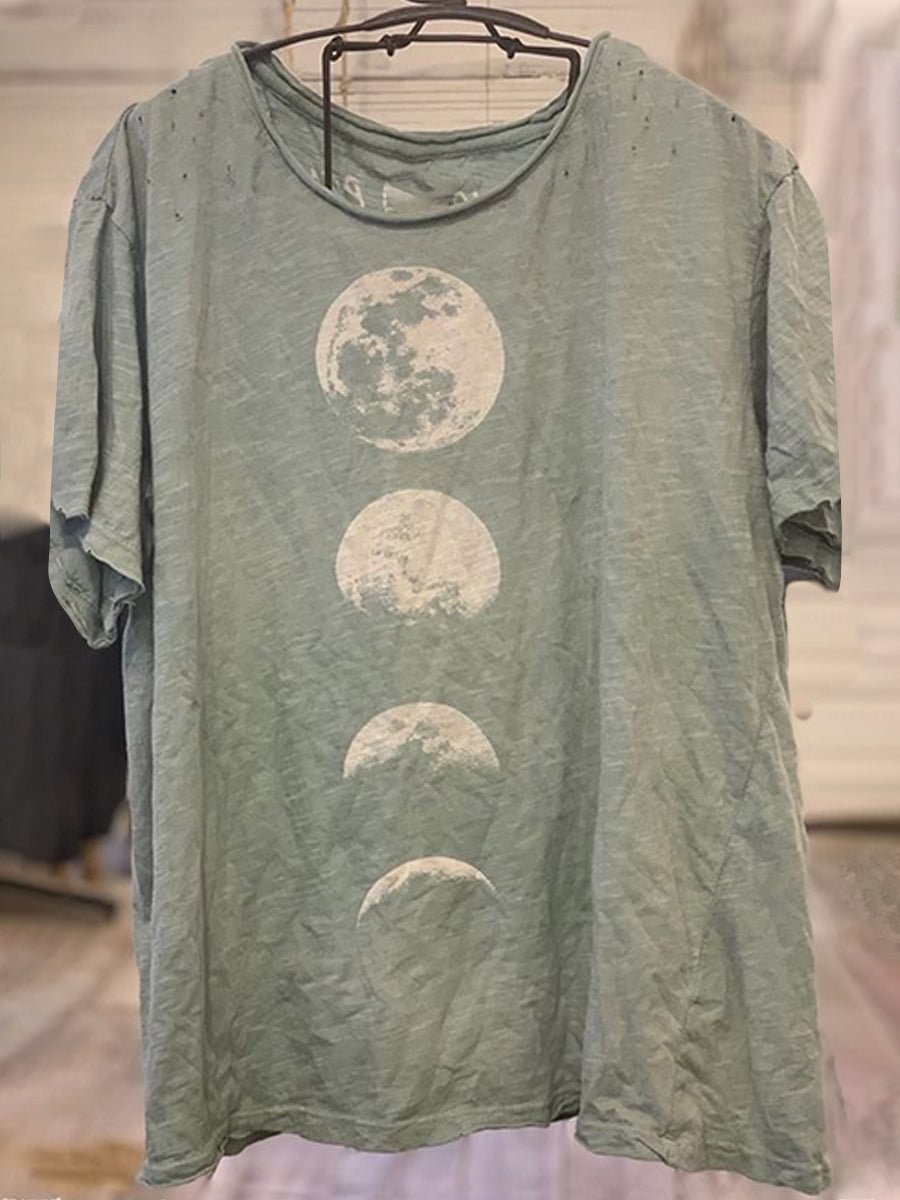 Moon Print Casual Style Loose Short Sleeve Top