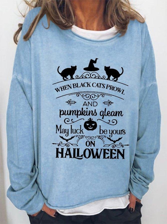 When The Black Cat Prowl Halloween Sweatshirt-Mayoulove