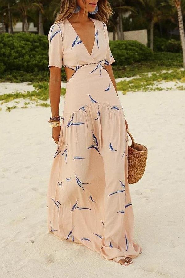 Womens Vacation Bohemian Print Beach Dress-Allyzone-Allyzone