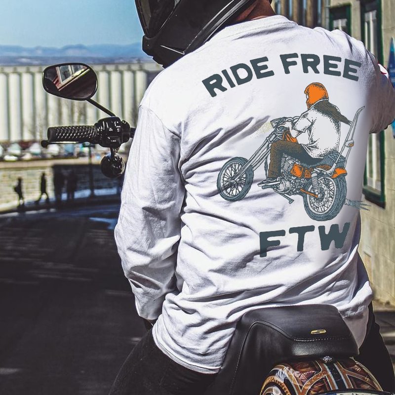 UPRANDY Ride Free Motorcycle Rider Print White Long Sleeve Tee -  UPRANDY