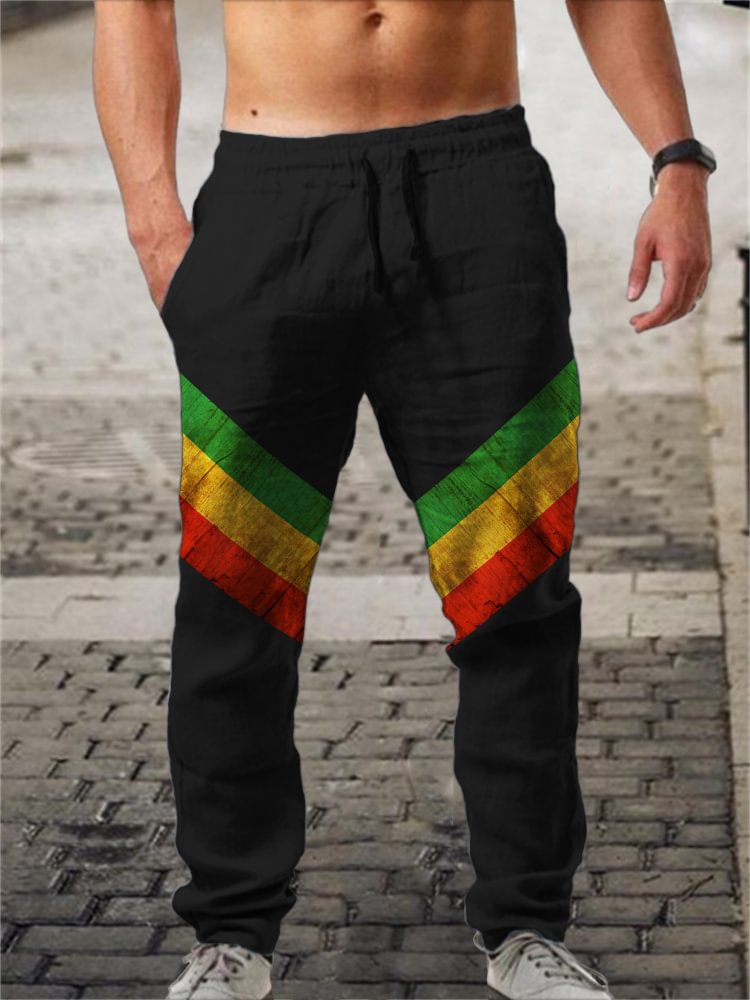 BrosWear Men's Black Pride Rasta Striped Casual Pants