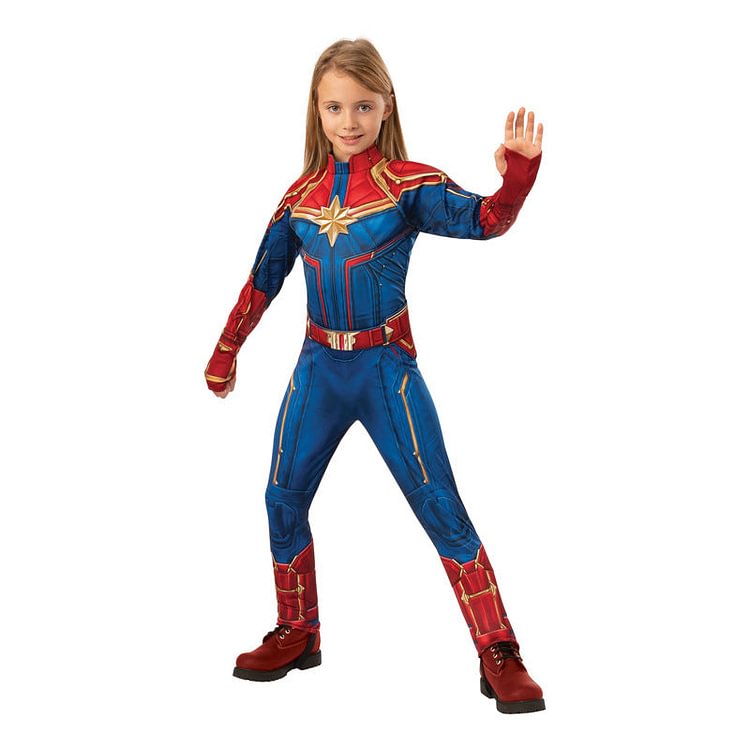 Mayoulove Captain Marvel Cosplay Costume with Mask Boys Girls Bodysuit Kids Halloween Fancy Jumpsuits-Mayoulove