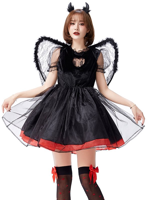 Halloween Costumes Devil or Angels Cosplay Exquisite Lace Mesh Dress Holidays Dress