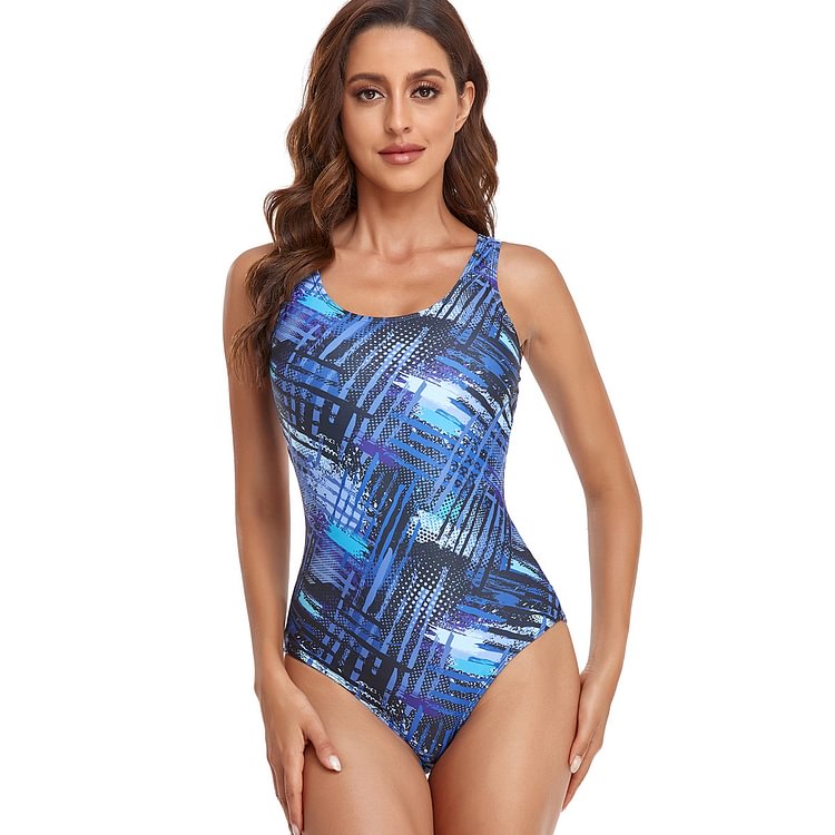Women's Sports Swimwear One Piece Swimsuit Cross Strap Swimsuit Surfing Racing Sport Print Swimsuits Chlorine Resistant Breathable Quick Dry Sleeveless