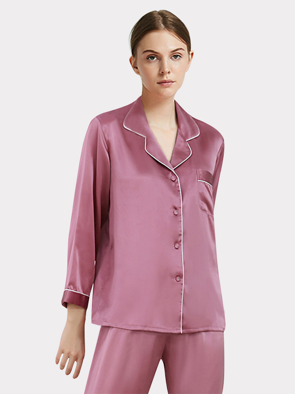 19 MOMME Pyjama en soie classique rose claire Violet rosé